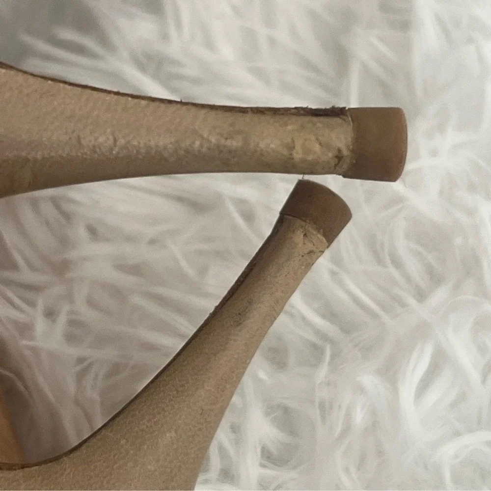 L'Autre Chose Tan Leather Peep Toe Polka Dot Studded Heels Pumps US 7.5‎ 37.5